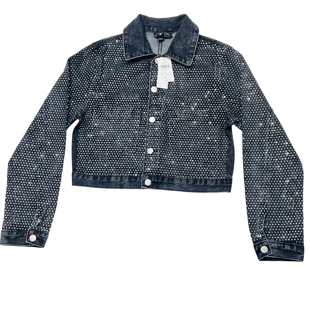 Windsor Denim Jacket Small Black Rhinestones All Over Bedazzled New with Tags